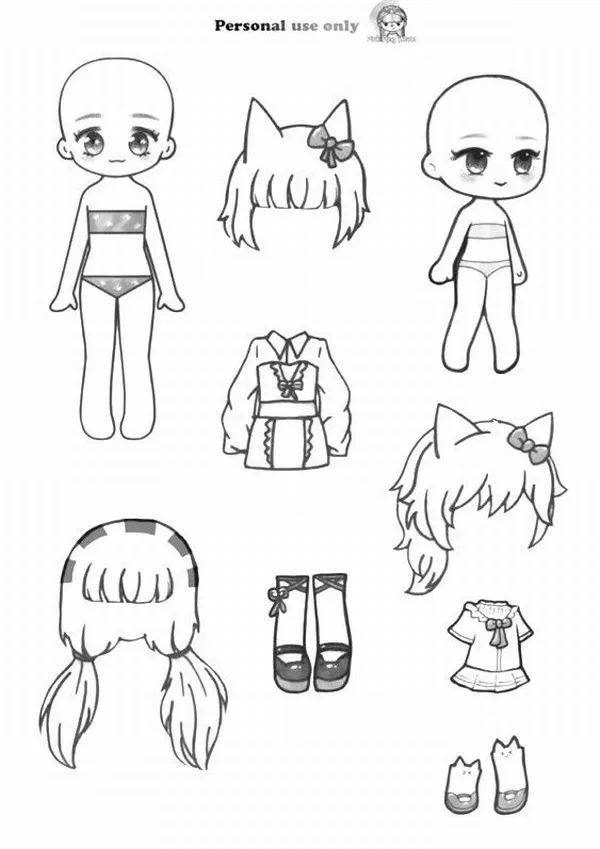 12 Sưu tập tranh tô màu búp bê giấy thay đồ chibi phong cách kawaii cực hot hiện nay