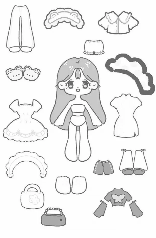 21 Trang tập tô búp bê nhỏ có mũ, túi, giày đầy màu sắc