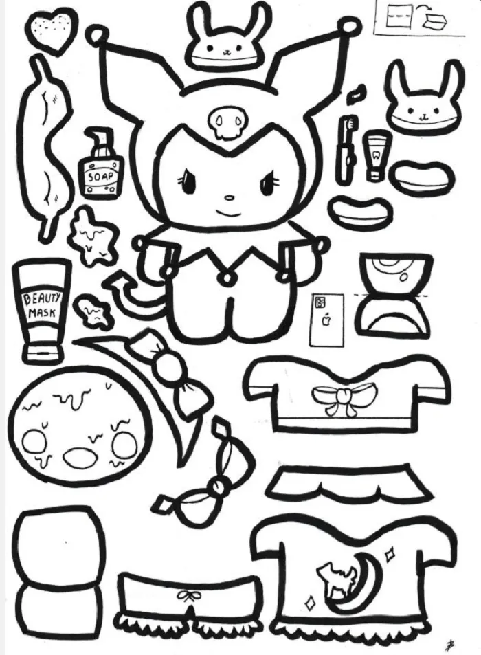 Hướng dẫn tô và cắt búp bê giấy Kuromi cho bé sáng tạo tại nhà Hướng dẫn tô và cắt búp bê giấy Kuromi cho bé sáng tạo tại nhà