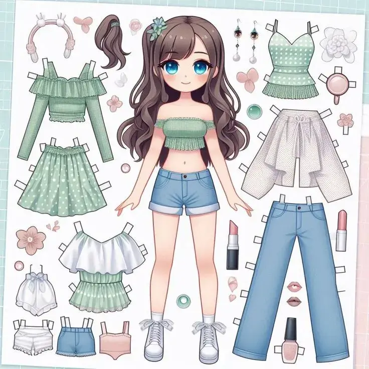 2 Tô màu búp bê chibi nhỏ xinh để rèn khéo tay và thẩm mỹ