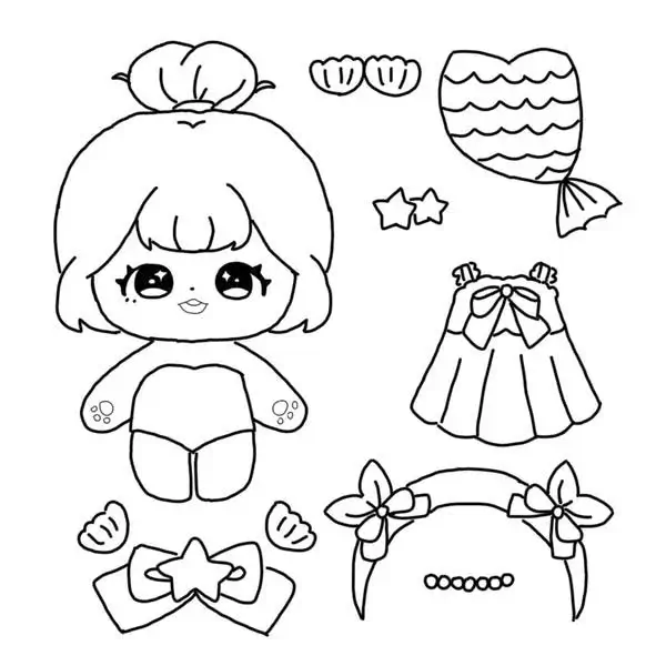 125 Tranh tô màu búp bê giấy có nhiều mẫu váy để bé chọn