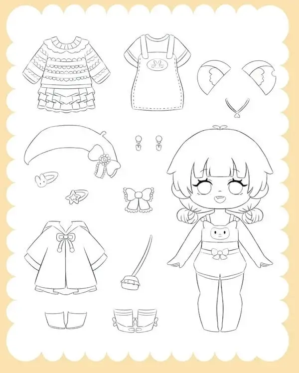 122 Bộ tranh tô màu búp bê giấy có phụ kiện rời để thay đồ