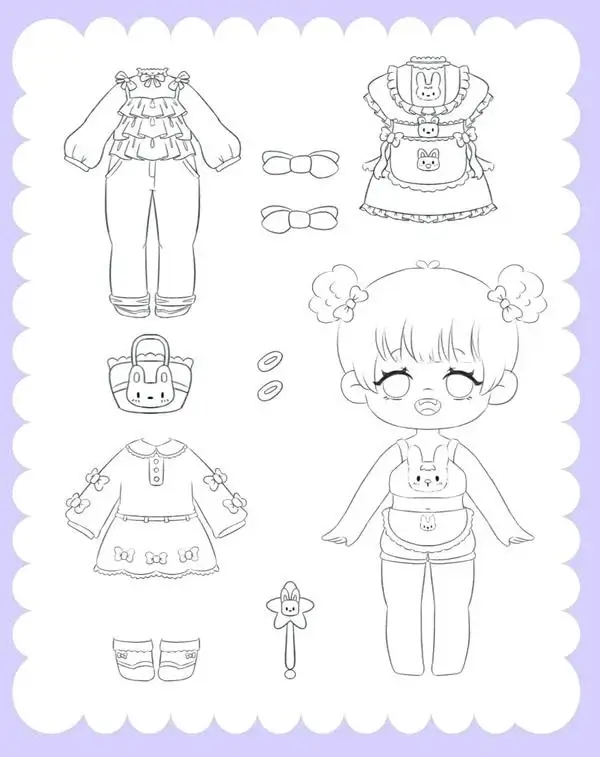 123 Hình vẽ tranh tô màu búp bê chibi mang túi xách xinh xắn