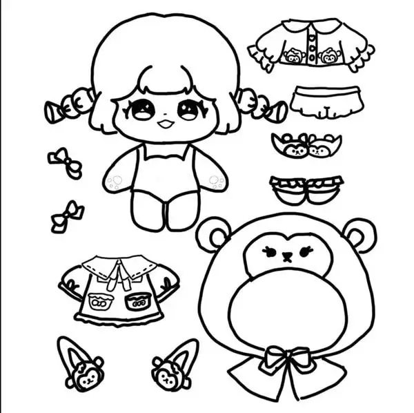 116 Tờ giấy tô màu chibi váy dài hồng pastel ngọt ngào