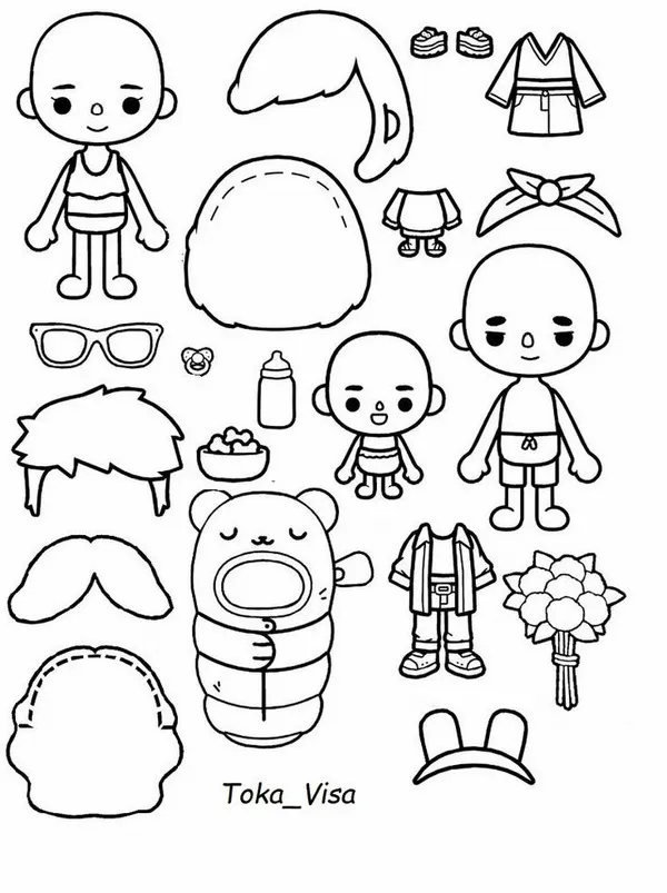 30 Bức tranh tô búp bê Toca giúp bé rèn kỹ năng tay