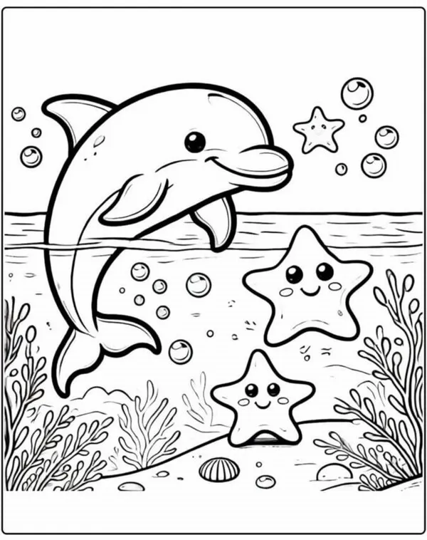 64 Hình tô màu cá heo bơi nhanh như đang múa hát