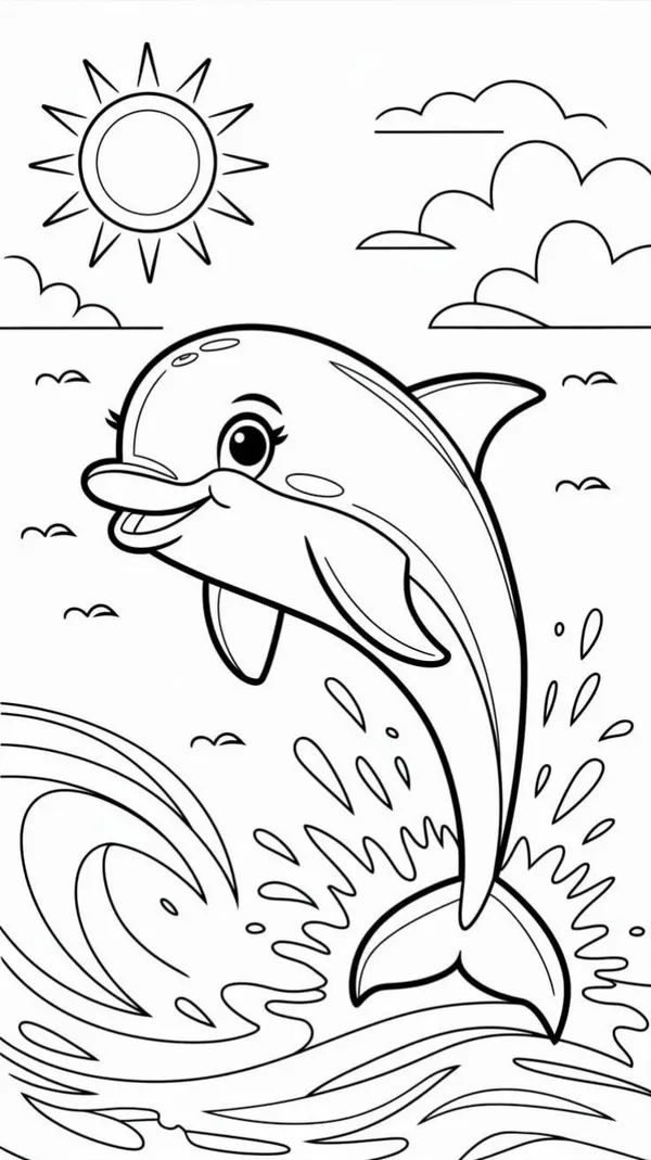 70 Tờ giấy tô màu cá heo con chơi trong làn nước xanh