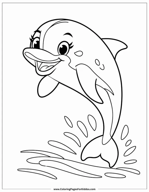 7 Hình tô màu cá heo đang phun nước cười tươi dễ thương