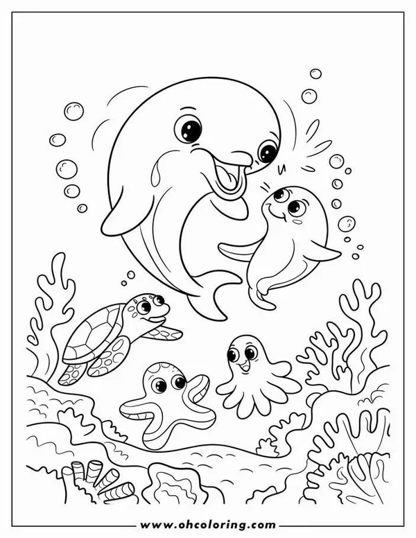 63 Mẫu tranh tô màu cá heo tung tăng trong đại dương