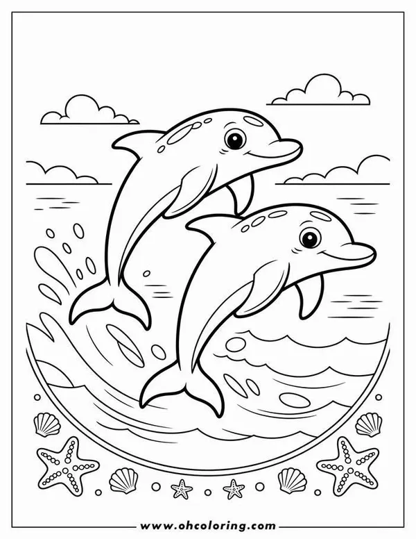 48 Bức tranh tô cá heo xanh lam nhảy qua cầu vồng