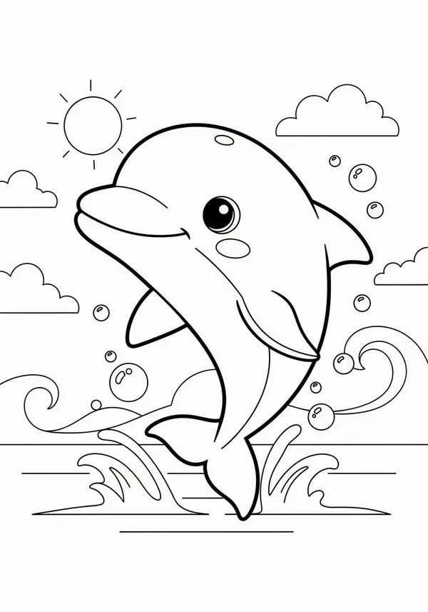 8 Tranh tô màu cá heo vui nhộn dưới biển xanh cho trẻ