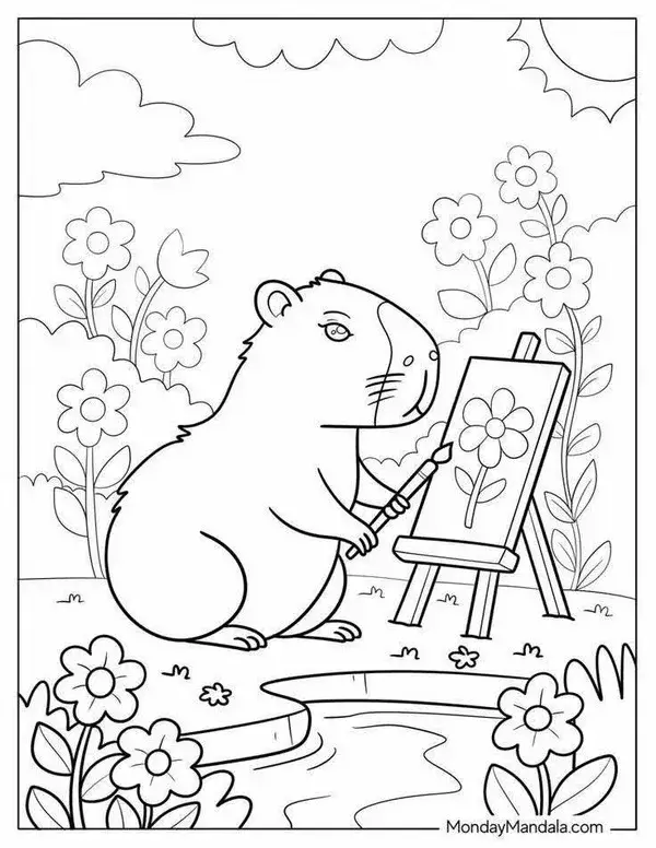 109 Tranh tô màu capybara baby đơn giản phù hợp bé tập cầm bút lần đầu