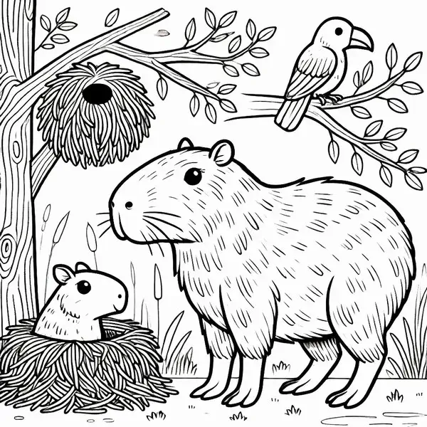 128 Tô màu capybara đứng chảy nước mũi