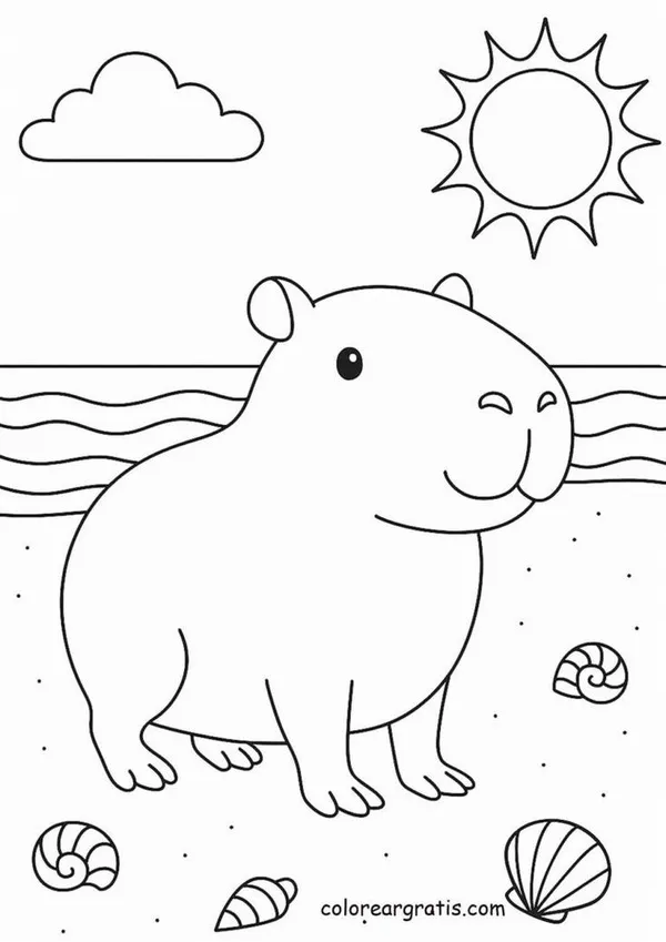 34 Trang tập tô capybara mini đội mũ bơi đáng yêu