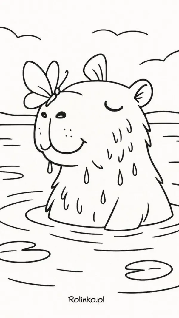 51 Trang tập tô capybara chibi ngồi cùng bạn vịt vàng