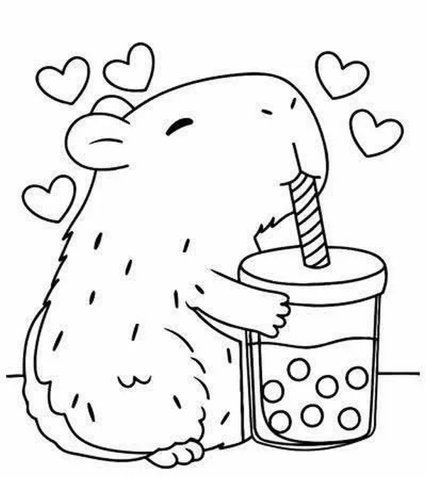 43 Trang tô màu capybara đáng yêu bên lý trà sữa