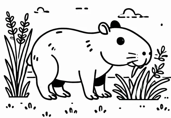 41 Tranh tô màu capybara chibi nằm nghỉ trong rừng