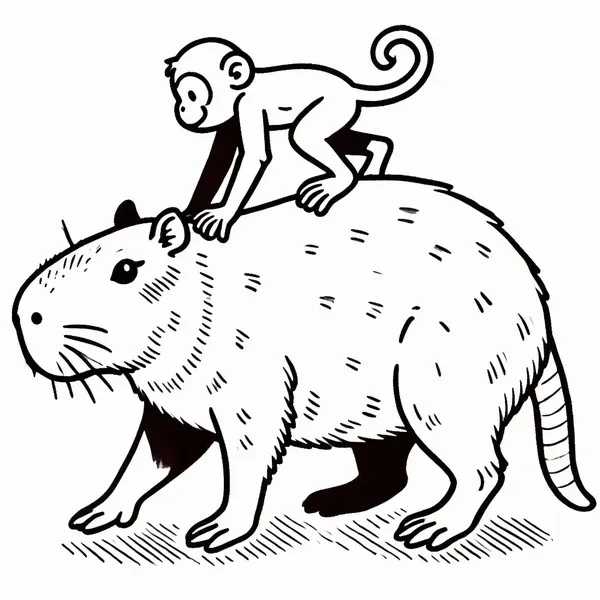 60 Hình tô màu Capybara và bạn khỉ con chơi dưới cầu vồng