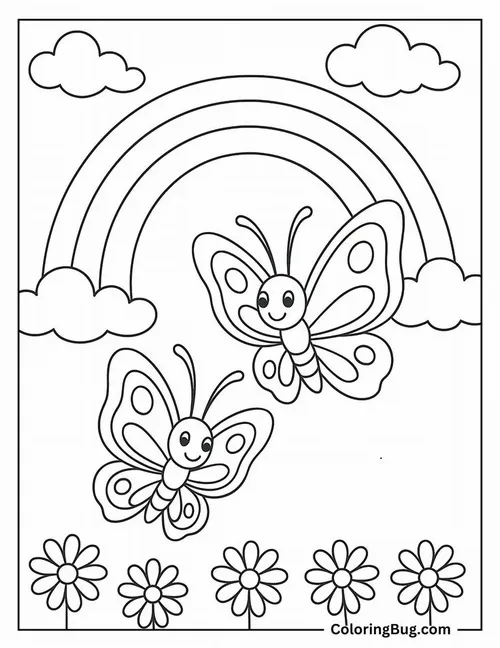 Hình vẽ con bướm bay bên hoa cúc nhỏ dịu dàng