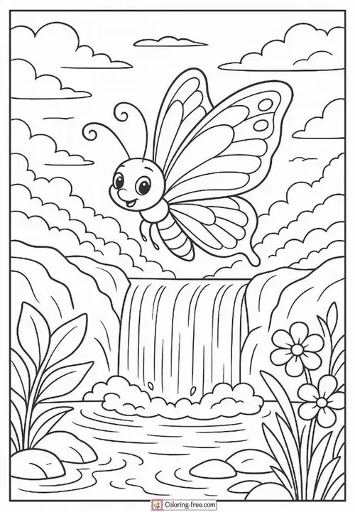 Tô màu vui cùng bướm vàng cam và cỏ xanh mướt