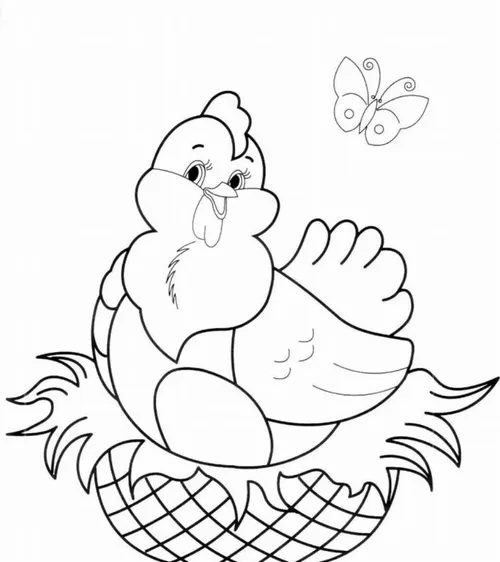 Tờ giấy tô màu con gà với màu lông cam đỏ nổi bật