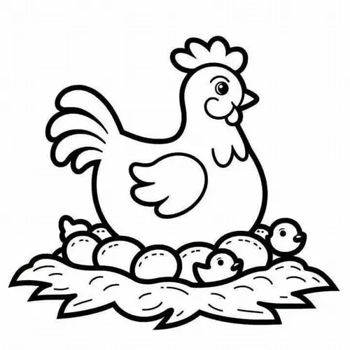Hình tô màu gà mái trong ổ rơm vàng cho trẻ 6 tuổi