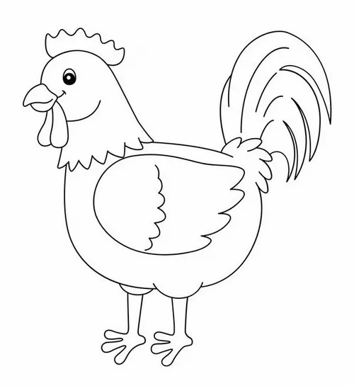 Mẫu tranh tô gà trống đuôi xanh biếc đẹp mắt vô cùng