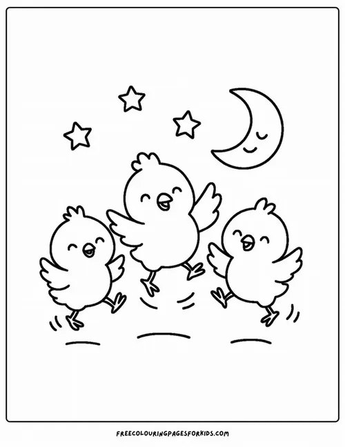 Trang tô màu gà con đáng yêu chạy lon ton quanh mẹ