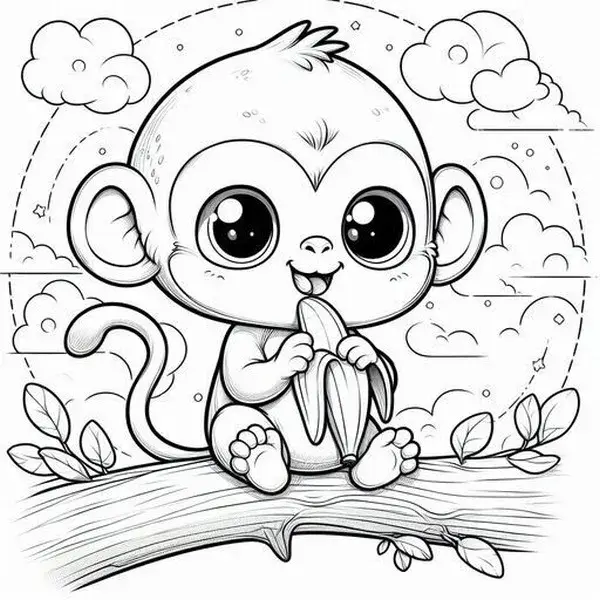 Hình tô màu khỉ con đáng yêu giúp phát triển sáng tạo.