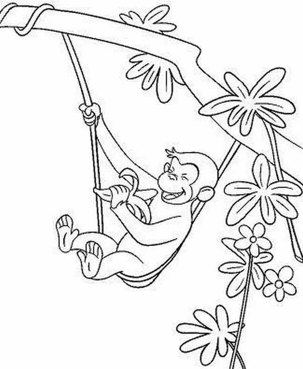 Trang tô màu chú khỉ ăn chuối giúp bé sáng tạo.