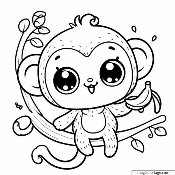 Trang tô màu khỉ con dễ thương cho trẻ mầm non học vẽ.