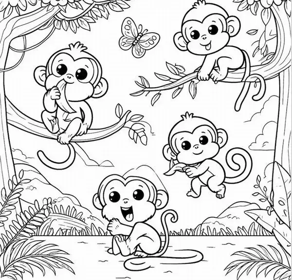 Tranh tô màu khỉ cười xinh cho trẻ vui học mỗi ngày.