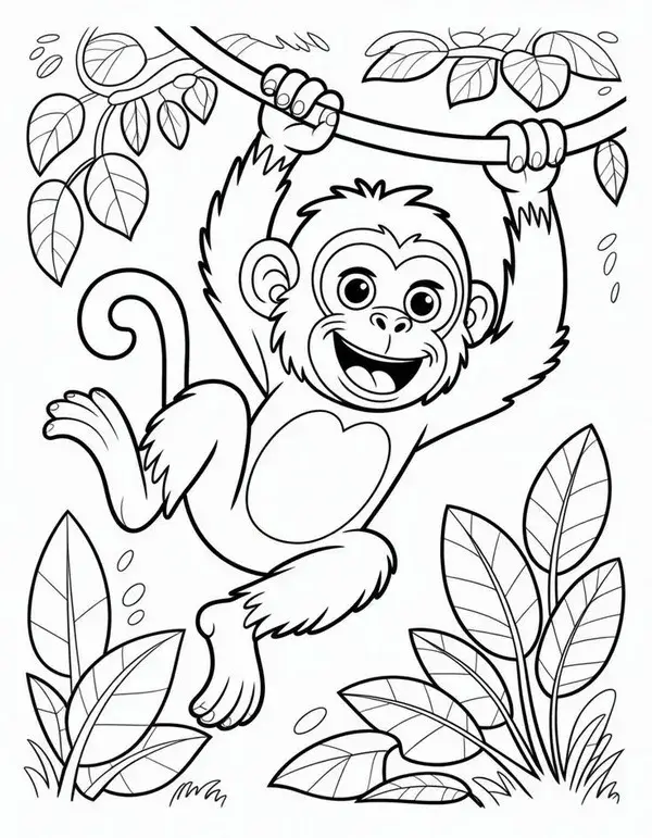 Bộ tranh tô chú khỉ nâu rừng giúp bé khám phá thiên nhiên.