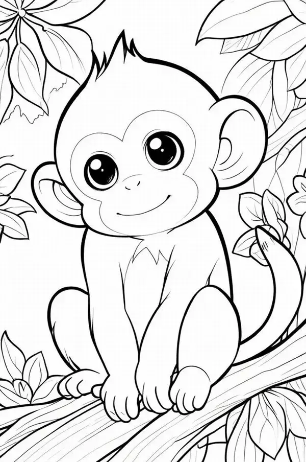 Hình vẽ tranh tô khỉ nhỏ vui nhộn cực sinh động.