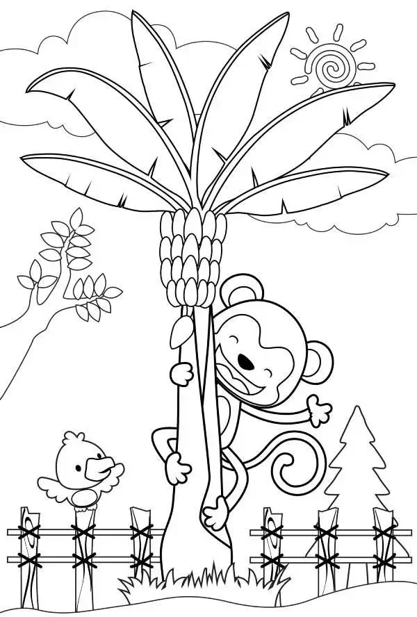 Trang tô màu khỉ nhỏ hoạt hình cực dễ thương.