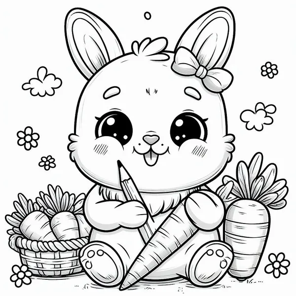Mẫu tranh tô màu thỏ đáng yêu với đôi mắt tròn xoe