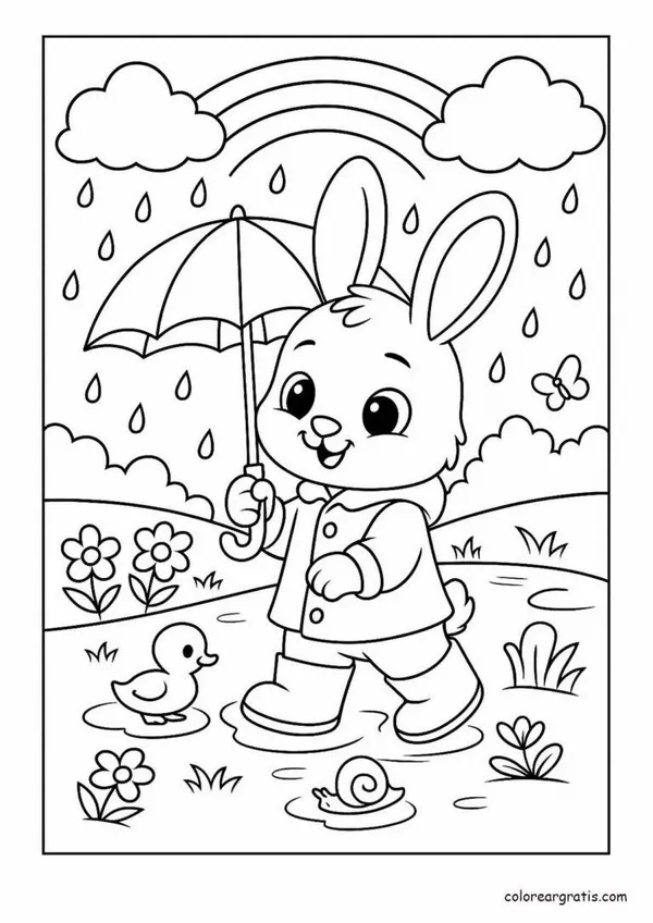 In hình tập tô thỏ trắng cầm bông hoa vàng nhỏ