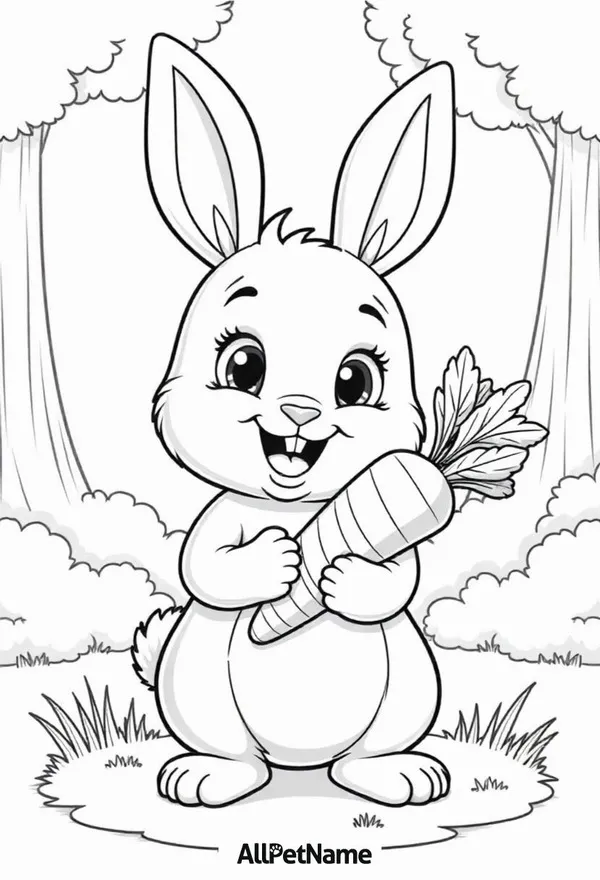 Tờ giấy tô màu thỏ nằm trên cỏ xanh rì mát