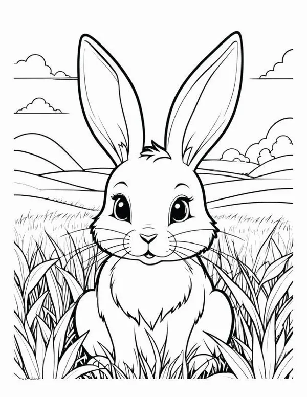 Bức tranh tô thỏ hồng pastel ngộ nghĩnh phù hợp cho bé