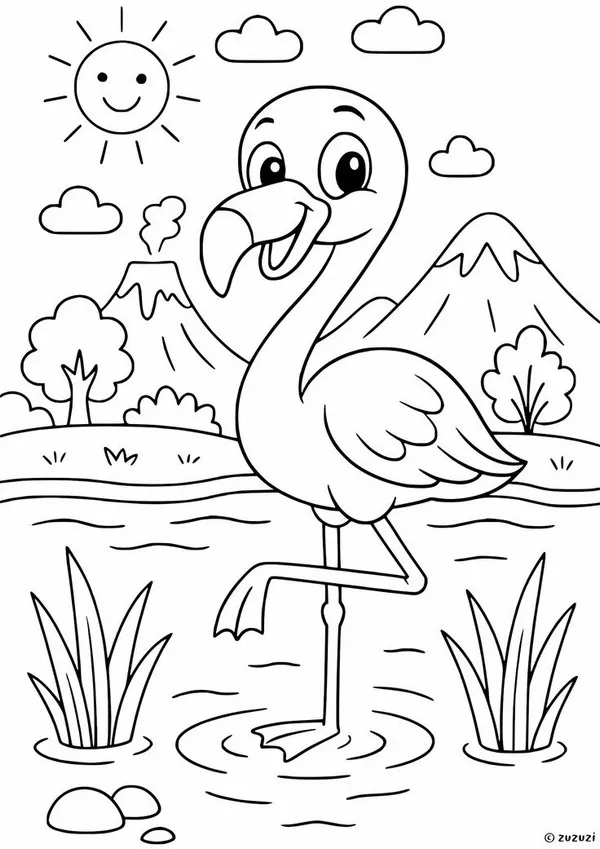 Trang tập tô bạn chim hồng hạc dễ thương.