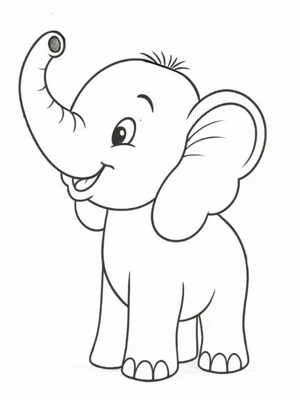 Hình tô màu voi con dễ thương trong khu rừng