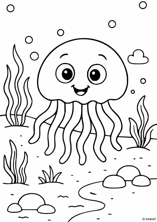 Hình vẽ tranh tô sao biển hồng nằm trên cát trắng.