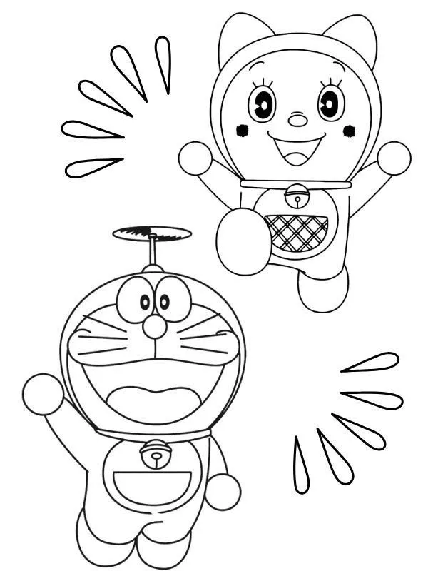 Tranh tô màu Dorami vàng và Doremon dễ thương cho trẻ nhỏ
