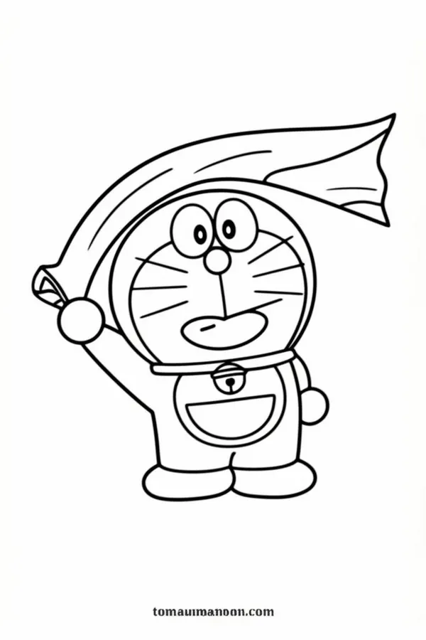 Mẫu tranh tô mèo ú chuông vàng cười tươi cực xinh