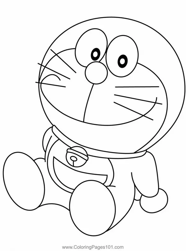 Mẫu tranh tô mèo máy thân xanh cổ đỏ cực dễ thương