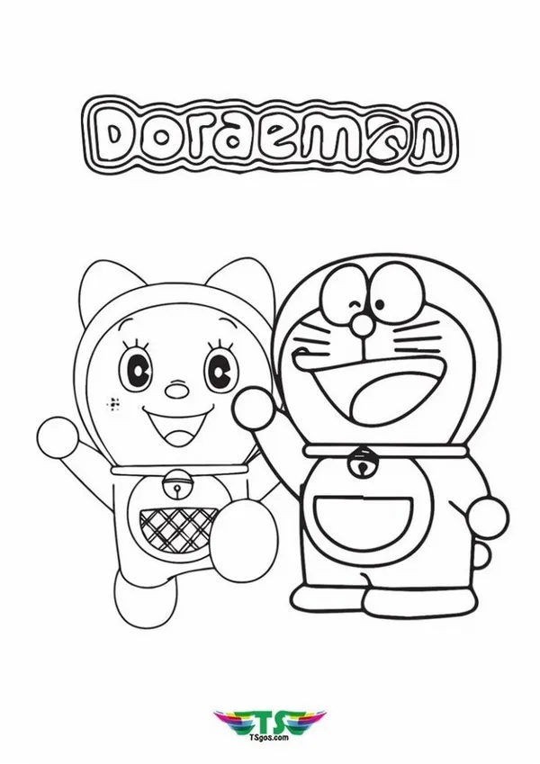Hình vẽ tô Doraemon ăn bánh rán dorayaki thật vui