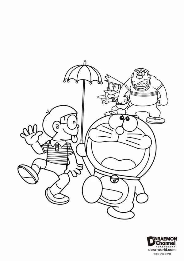 In hình tập tô Doraemon và Nobita trong lớp học