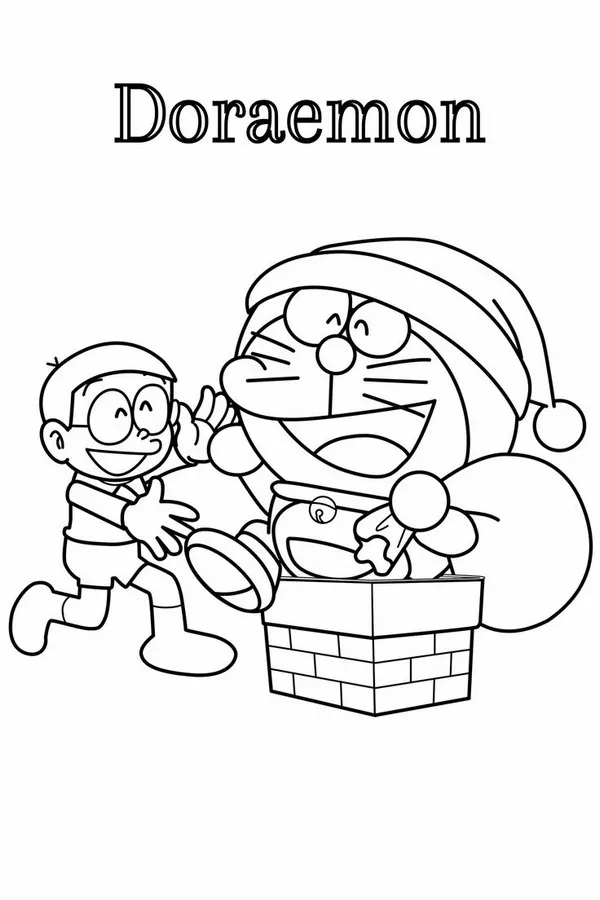 Bức tranh tô Doraemon thân xanh chuông vàng cực đáng yêu