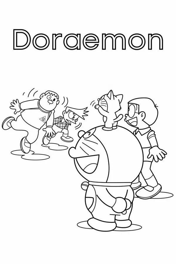 Hình tô màu Doraemon cùng Shizuka tưới hoa đẹp lung linh