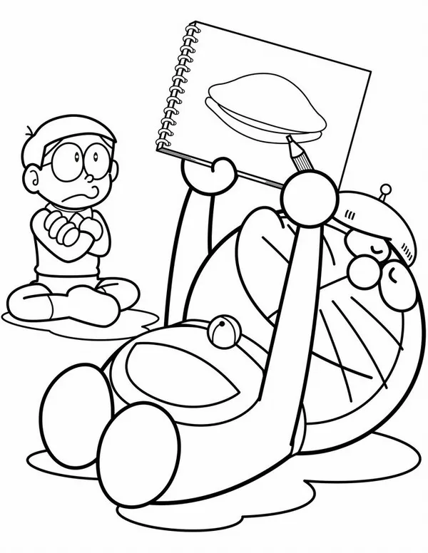 Tờ giấy tô Doraemon thân xanh cười tươi cho trẻ sáng tạo